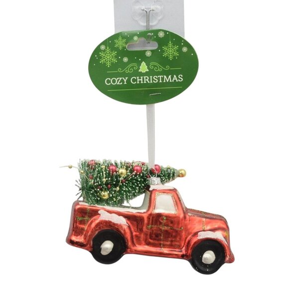 Red Truck Christmas Tree Glass Ornament By Cozy Christmas - Picture 2 of 5